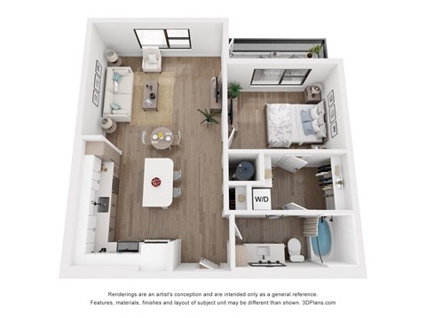 Floor plan for 1 bed, 1 bath, 796 sqft